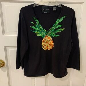 Michael Simon Beaded Sequined Pineapple Silk Cotton Blend Sweater 2002 Sz XL
